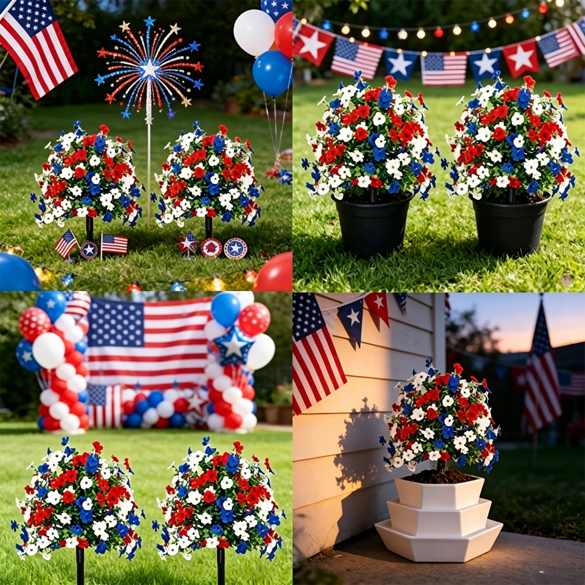 Patriotic Red White Blue Artificial Flowers Stems