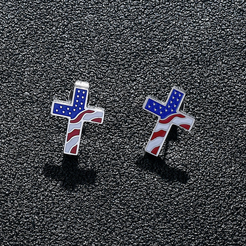 USA Flag Cross Stud & Dangle Earrings