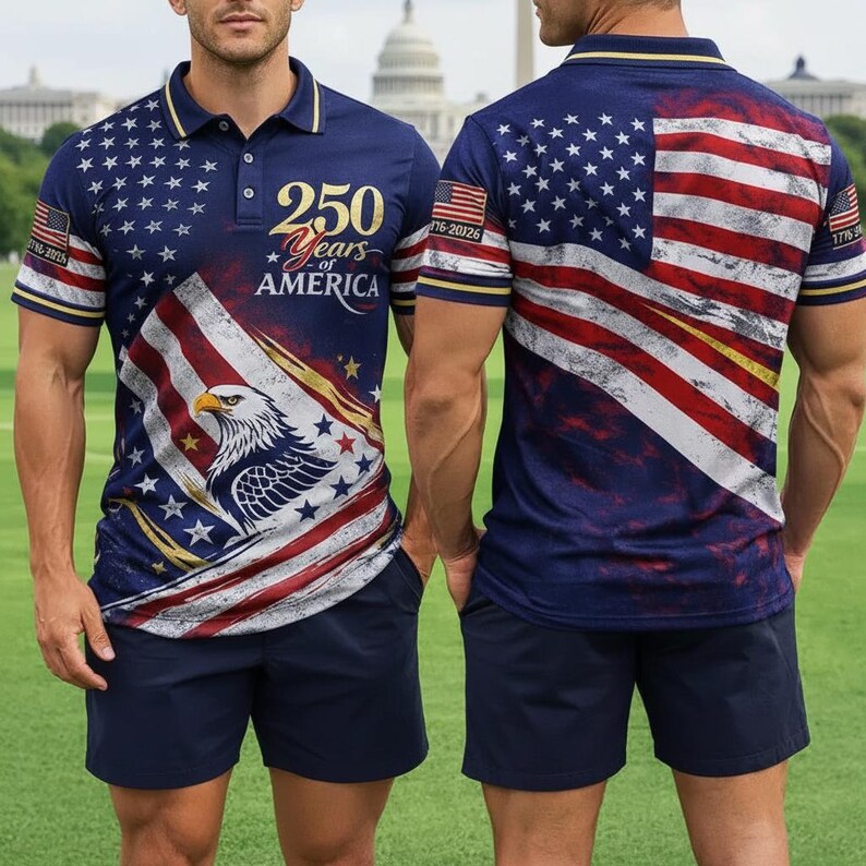USA 250th Anniversary Polo Shirt, American Flag 1776–2026 Patriotic Polo, Gift for Dad Mom, United States Eagle Independence Day Apparel
