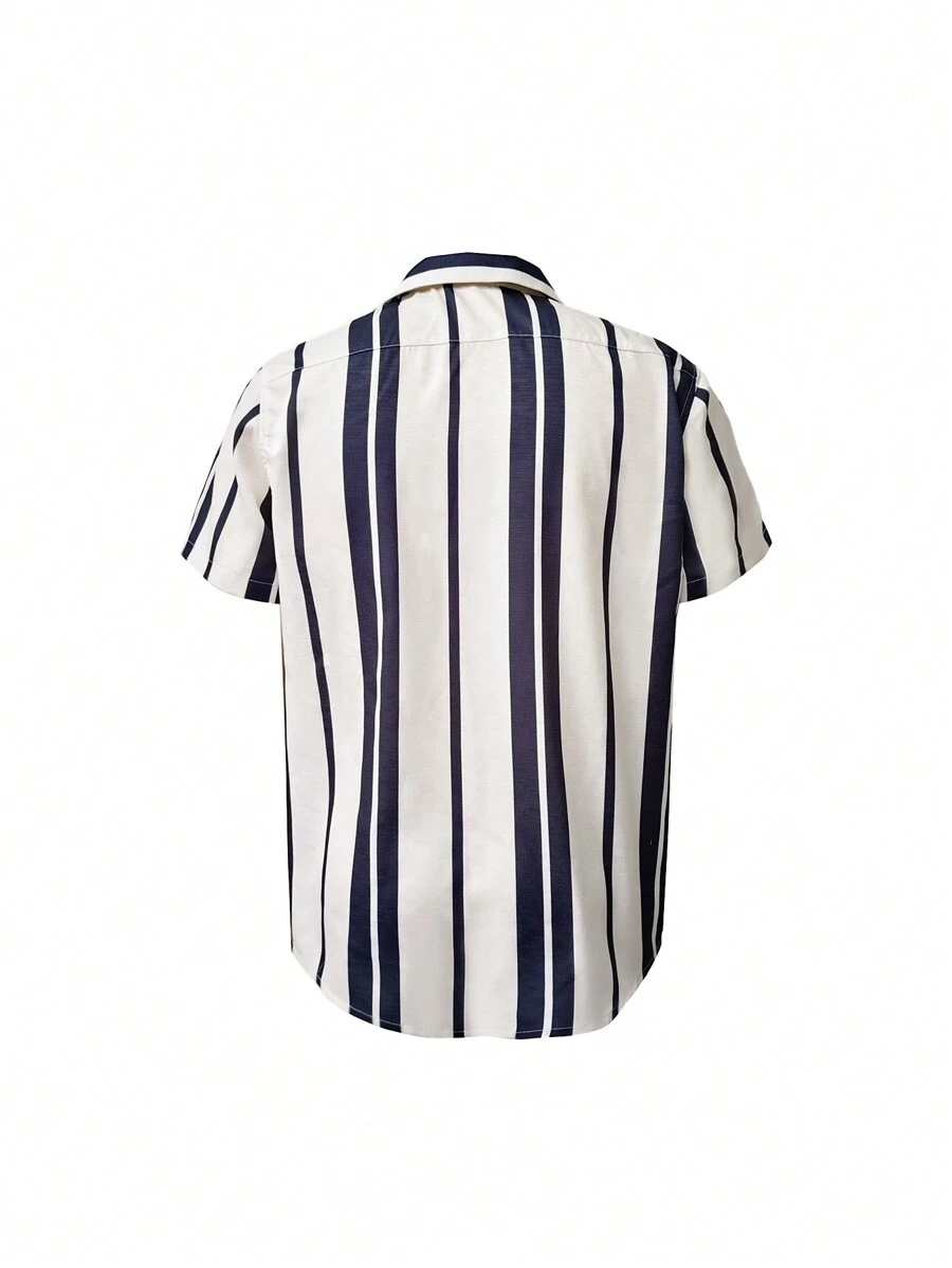2026 Men Spring/Summer Casual Holiday Striped Button-Down Short Sleeve Shirt