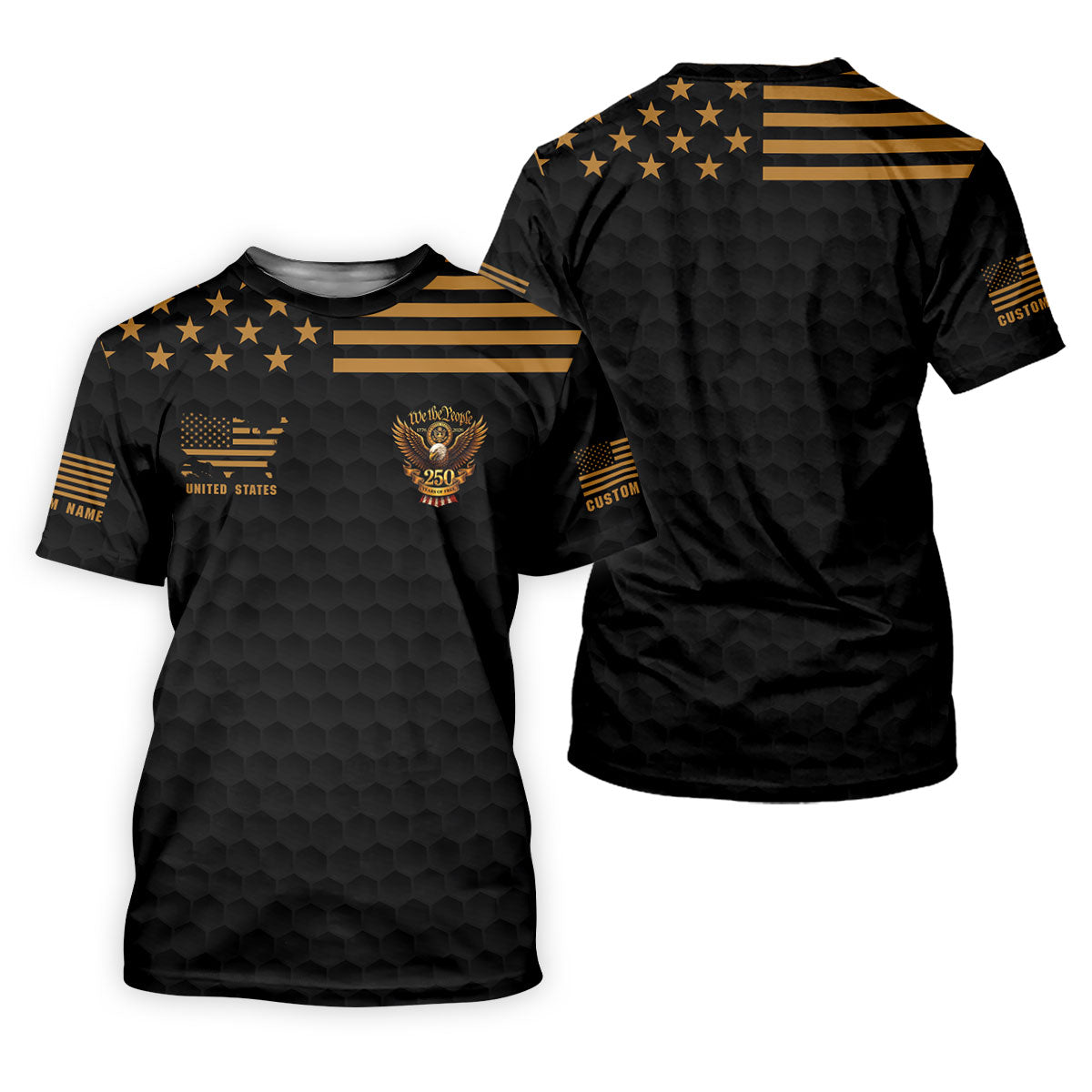 We The People 250 Years Golf Ball Pattern Black Golf Shirt, 4th Of July Patriotic Golf Shirts For Men
