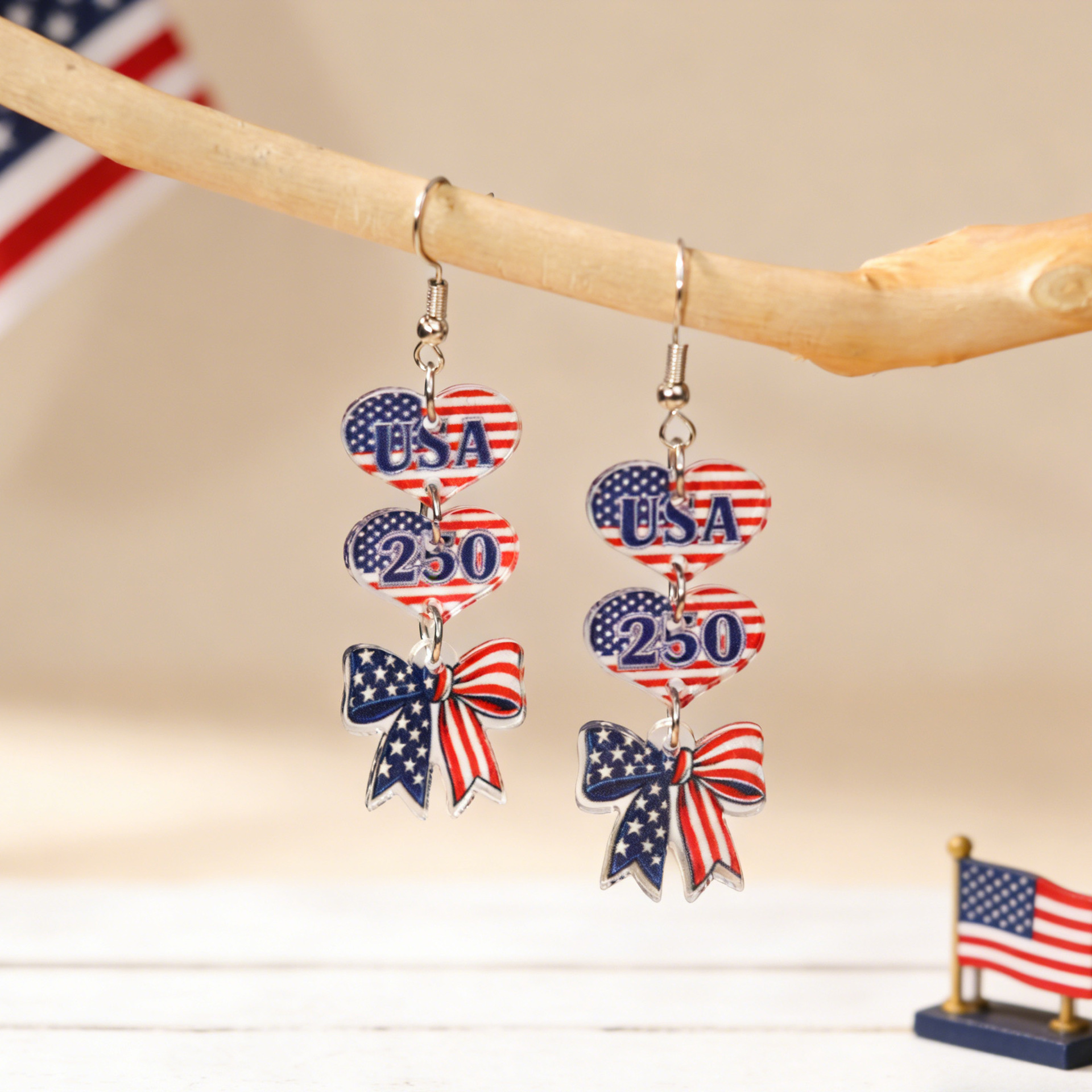 USA 250th Anniversary Patriotic Acrylic Earrings Set