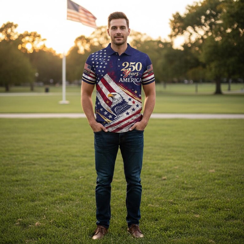 USA 250th Anniversary Polo Shirt, American Flag 1776–2026 Patriotic Polo, Gift for Dad Mom, United States Eagle Independence Day Apparel