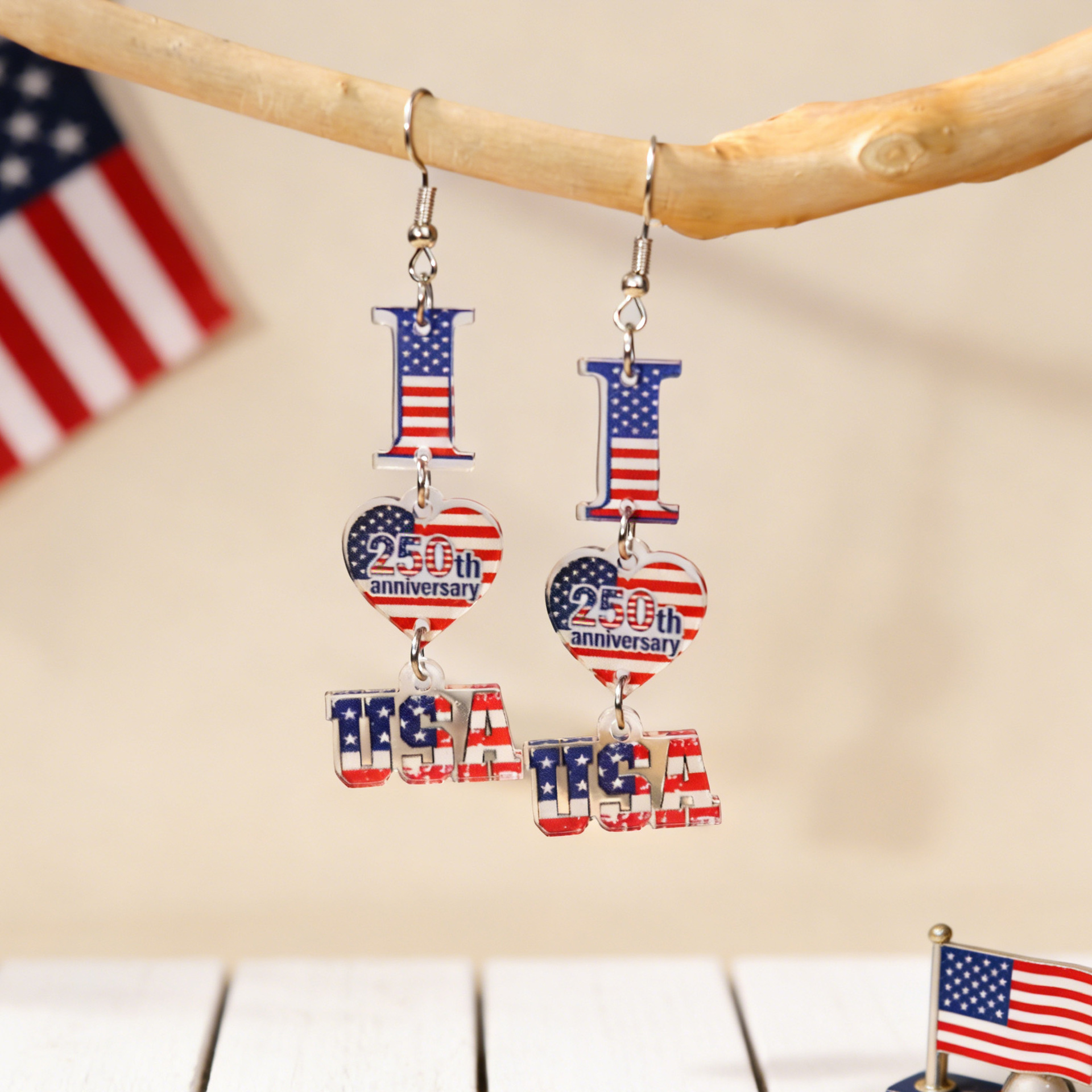 USA 250th Anniversary Patriotic Acrylic Earrings Set