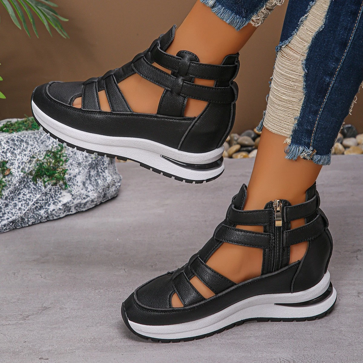 Womens Close Toed Hollow Out Summer Platform Fashion Sandals