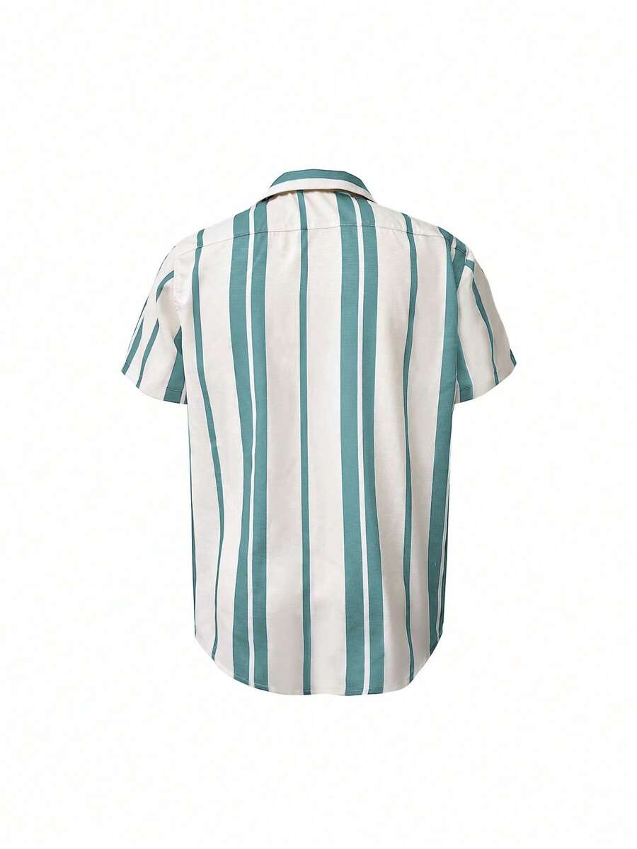 2026 Men Spring/Summer Casual Holiday Striped Button-Down Short Sleeve Shirt