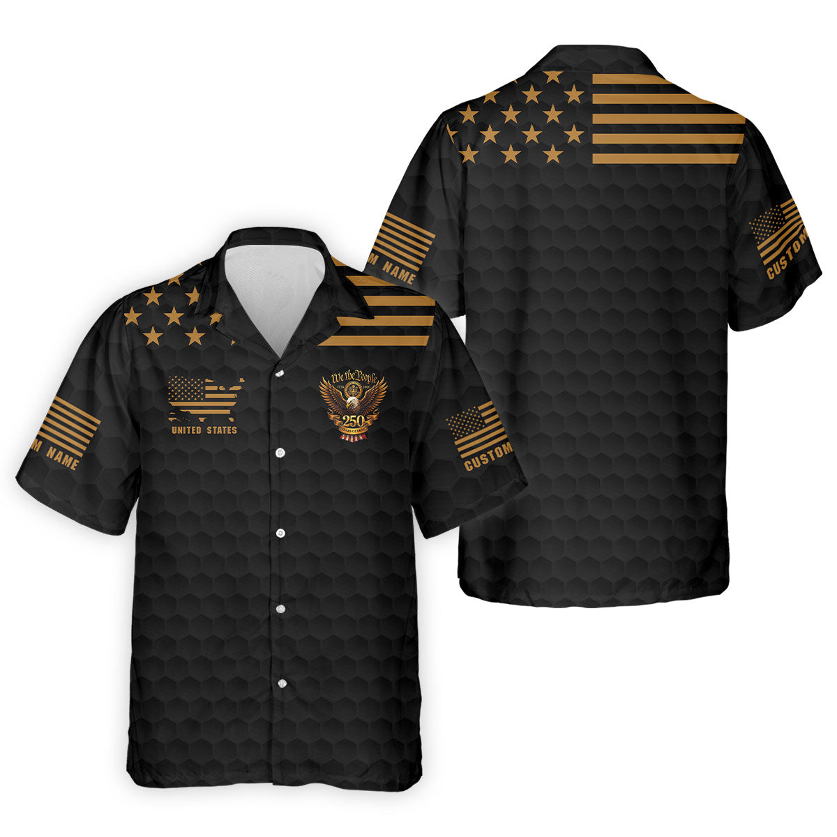 We The People 250 Years Golf Ball Pattern Black Golf Shirt, 4th Of July Patriotic Golf Shirts For Men