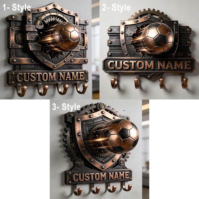 Personalized shield football-themed metal hooks