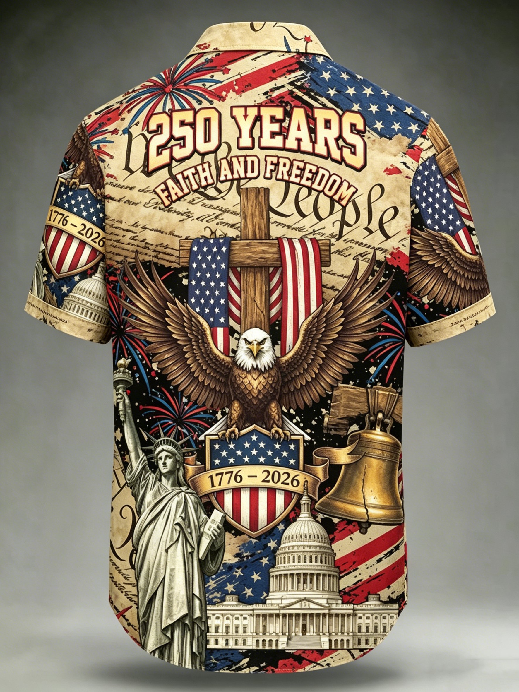 Men's Usa Semiquincentennial 250 Years of Freedom Since 1776 Fourth Button Shirt
