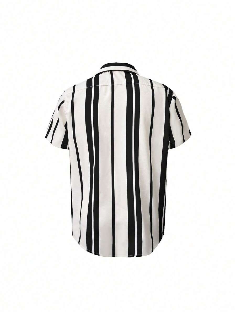 2026 Men Spring/Summer Casual Holiday Striped Button-Down Short Sleeve Shirt