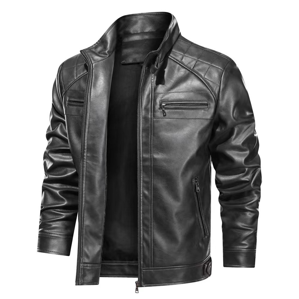 Original product photo of the black stand-collar jacket shown open