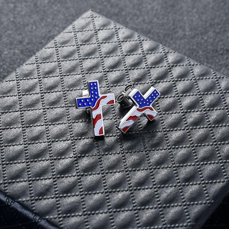 USA Flag Cross Stud & Dangle Earrings