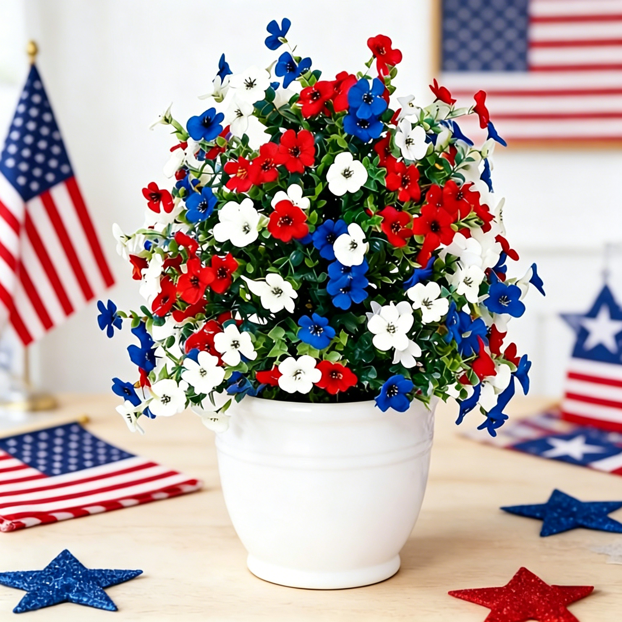 Patriotic Red White Blue Artificial Flowers Stems