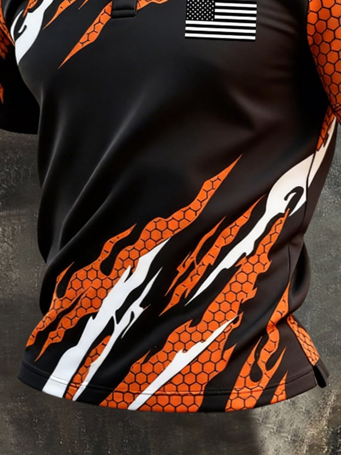 Men's Retro Patriotic Color-Block Short-Sleeve Polo Shirt