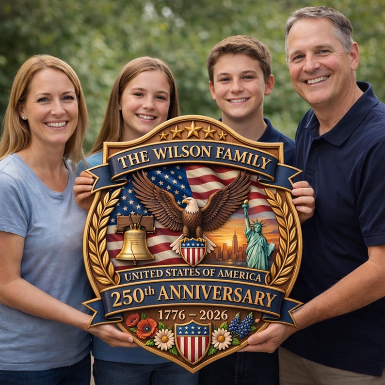 250th Anniversary America Door Hanger, 1776–2026 Patriotic Wood Door Sign, American 250 Wall Decor Sign, 250th Anniversary Porch Wooden Sign