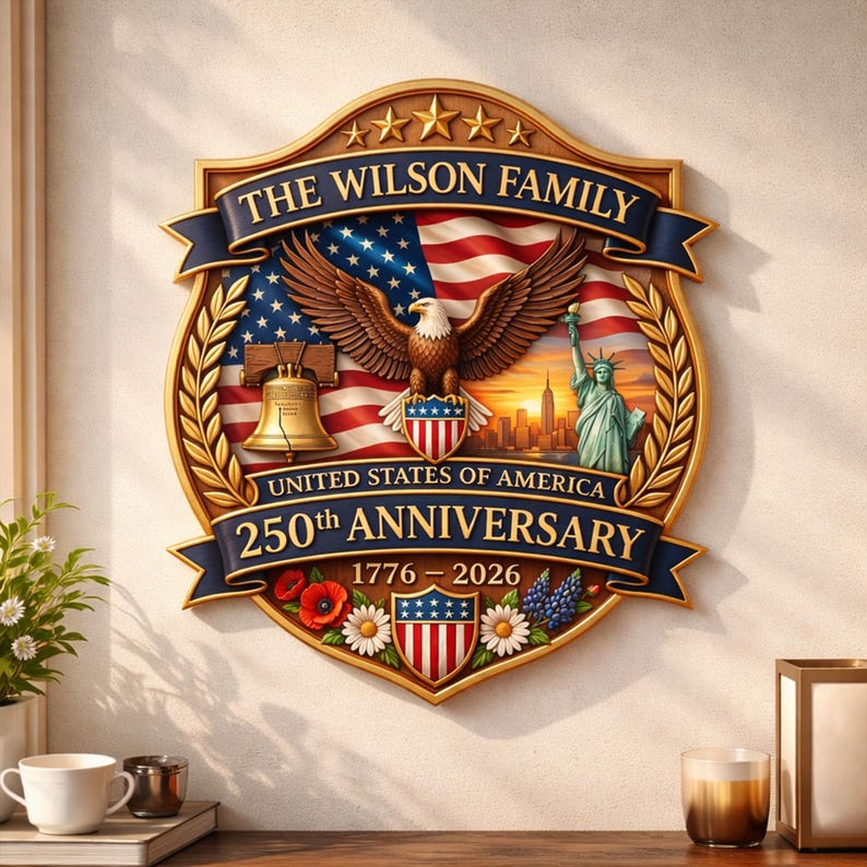 250th Anniversary America Door Hanger, 1776–2026 Patriotic Wood Door Sign, American 250 Wall Decor Sign, 250th Anniversary Porch Wooden Sign