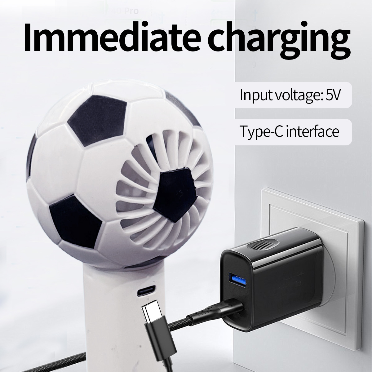 ⚽ Portable Soccer Ball Handheld Fan with 5-Speed Cooling