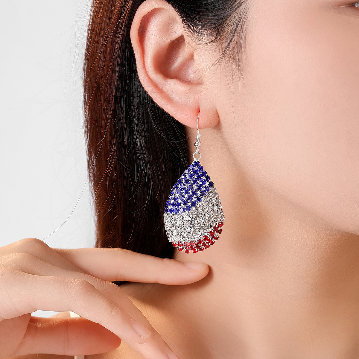 Patriotic Red White Blue Drop Earrings