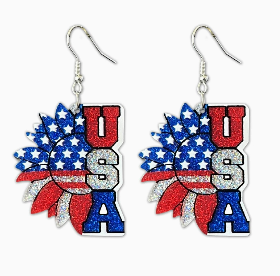 USA 250th Patriotic Glitter Acrylic Earrings