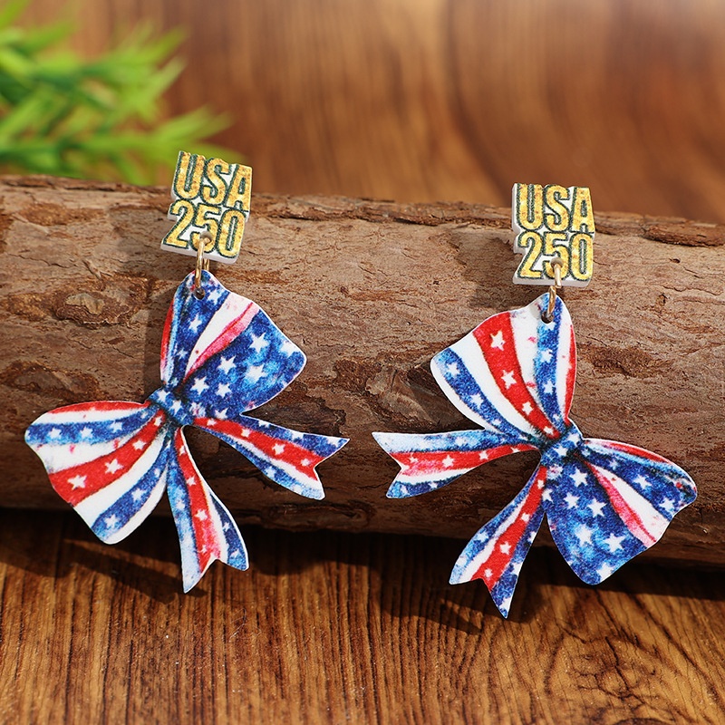 USA 250th Anniversary Flag Bow Earrings