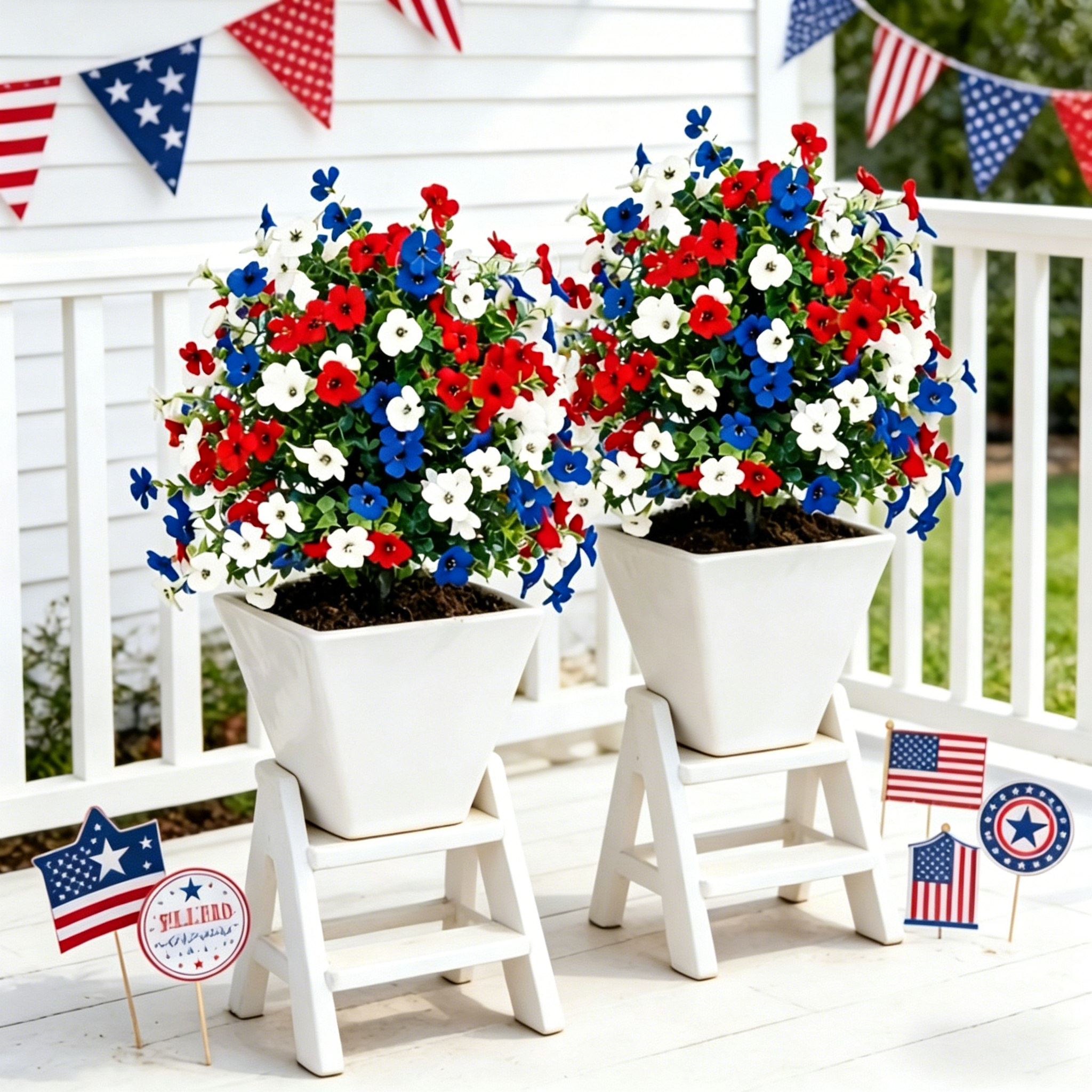 Patriotic Red White Blue Artificial Flowers Stems