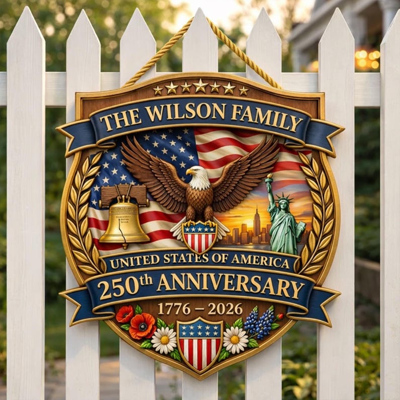 250th Anniversary America Door Hanger, 1776–2026 Patriotic Wood Door Sign, American 250 Wall Decor Sign, 250th Anniversary Porch Wooden Sign