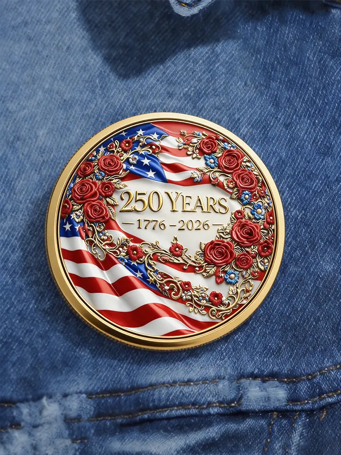 Unisex American 250th Anniversary Stamped Brooch