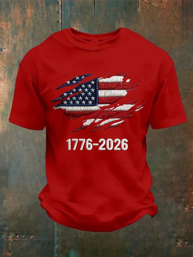 Men'S 250th Anniversary National Flag Print Waffle-Knit Fabric T-Shirt