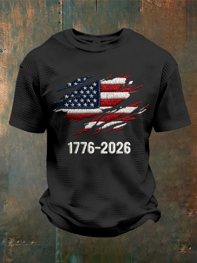Men'S 250th Anniversary National Flag Print Waffle-Knit Fabric T-Shirt