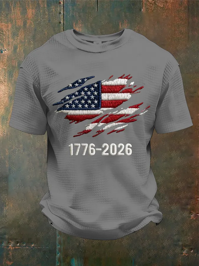 Men'S 250th Anniversary National Flag Print Waffle-Knit Fabric T-Shirt