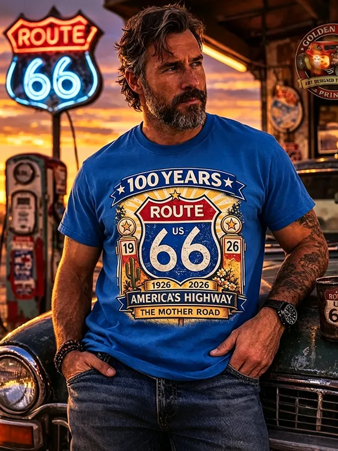 Men's Retro Short-Sleeve T-Shirt - Route 66, the Mother Road