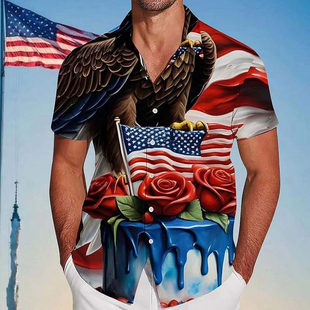 Stained Glass USA Patriotic Casual Shirt - 250th Anniversary Floral Flag Button-Up