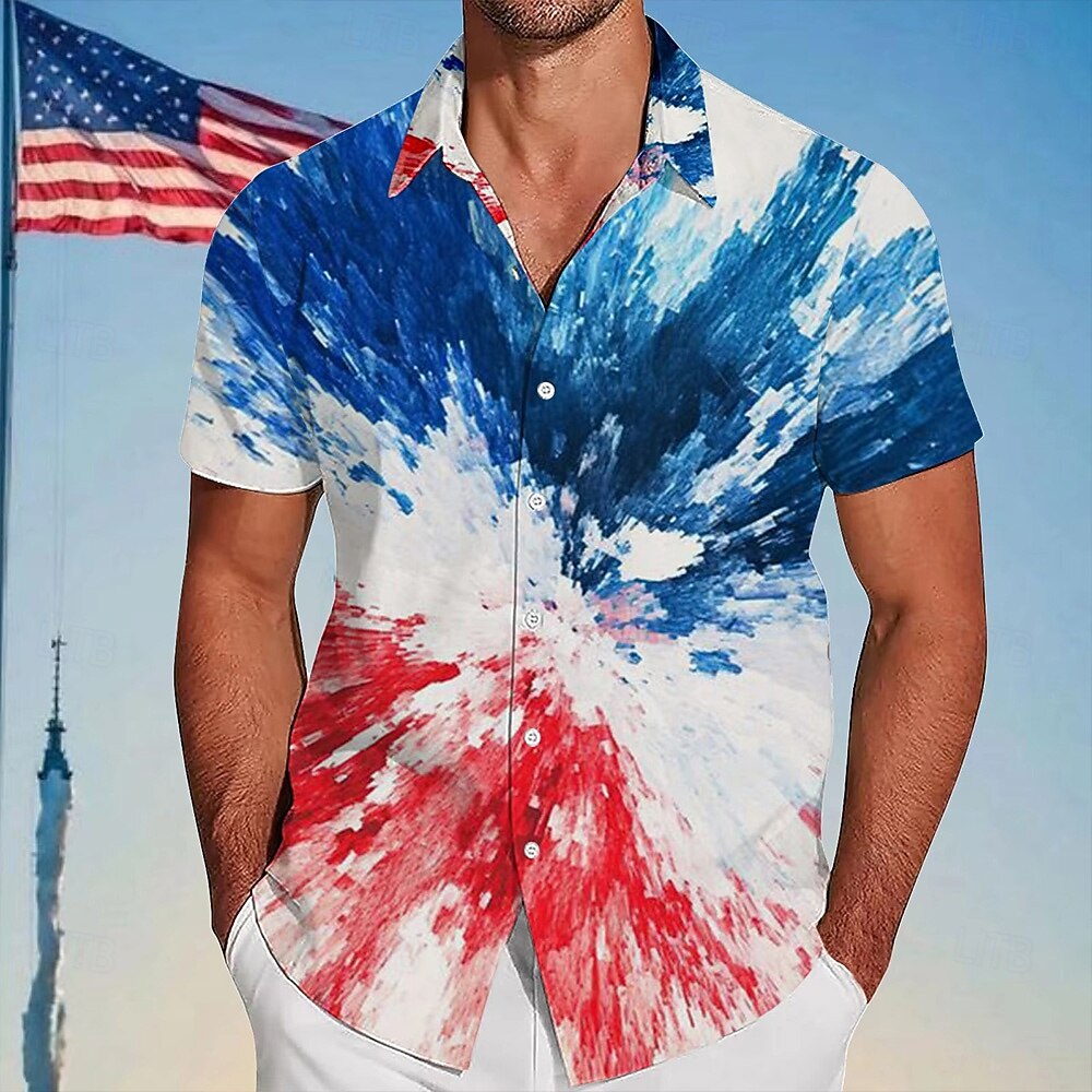 1776-2026 US Distressed Flag Shirt - Patriotic Casual Button-Up for Men