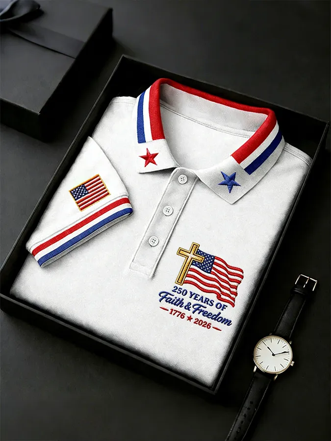 Men's 250th Anniversary National Flag Print Casual Short Sleeve T-Shirt for Summer