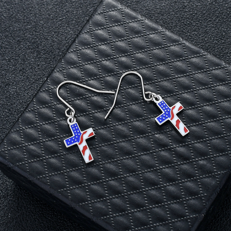 USA Flag Cross Stud & Dangle Earrings