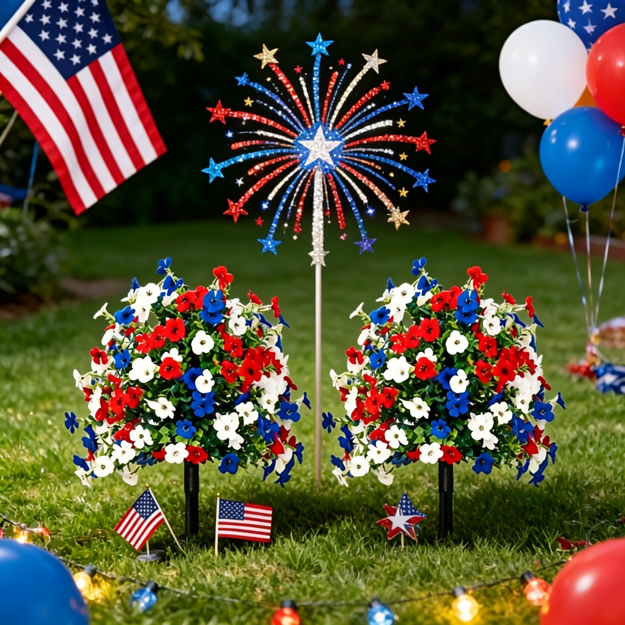 Patriotic Red White Blue Artificial Flowers Stems