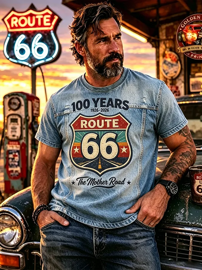 Men's Retro Short-Sleeve T-Shirt - Route 66, the Mother Road