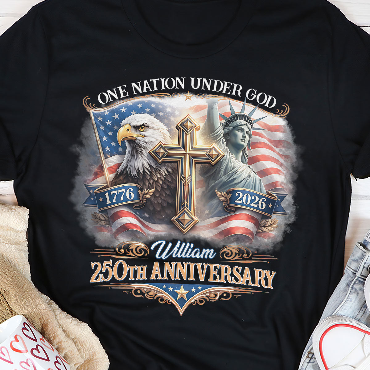 One Nation Under God | Personalized 2D Unisex T-shirt