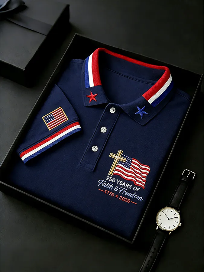 Men's 250th Anniversary National Flag Print Casual Short Sleeve T-Shirt for Summer