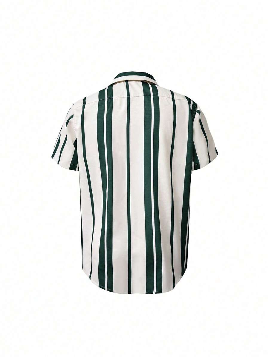 2026 Men Spring/Summer Casual Holiday Striped Button-Down Short Sleeve Shirt