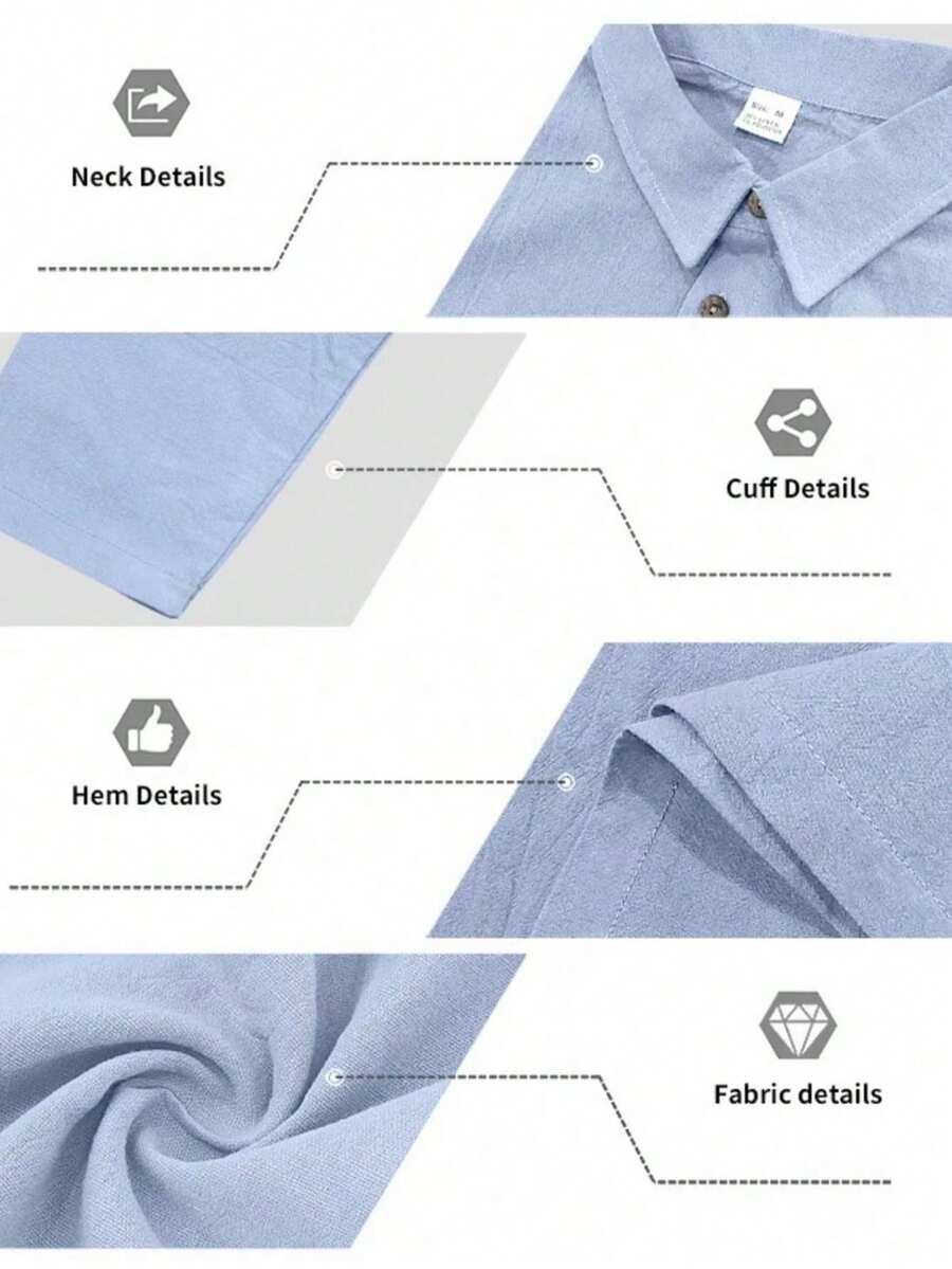 Men's Lightweight Loose Fit Black Linen Long Sleeve Polo Shirt