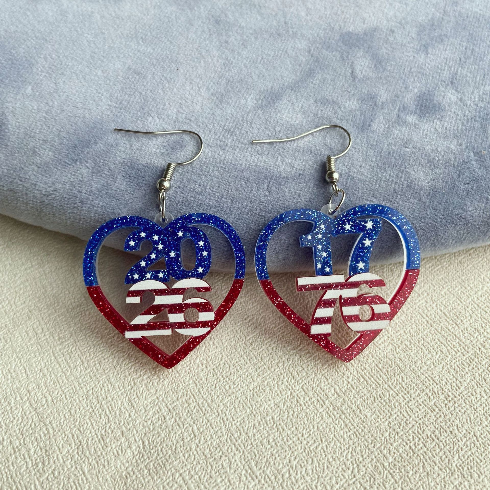 250th Independence Day 1776/2026 Heart Teardrop Dangle Earrings