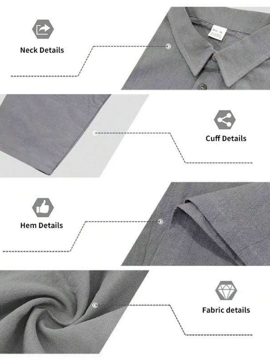 Men's Lightweight Loose Fit Black Linen Long Sleeve Polo Shirt