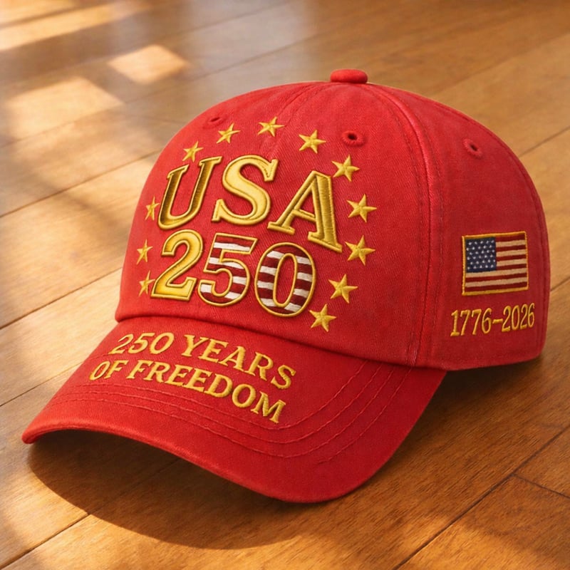 USA 250th Anniversary Patriotic Embroidered Flag Crest Baseball Cap