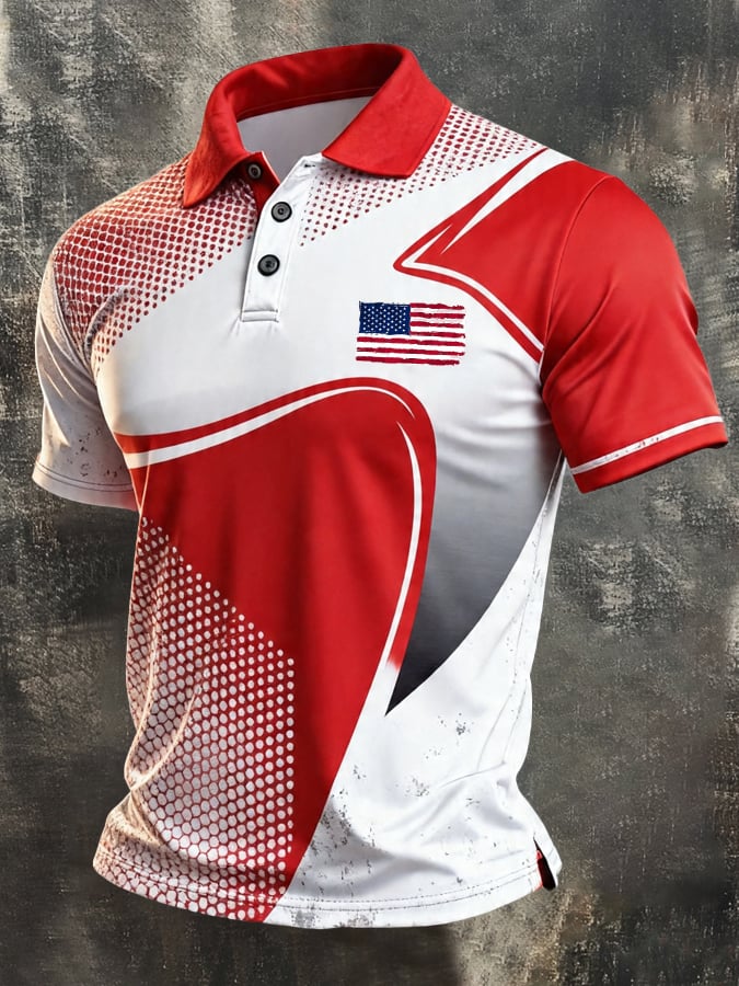 Men's American Flag Eagle Embroidered Long-Sleeve Patriotic Henley Shirt