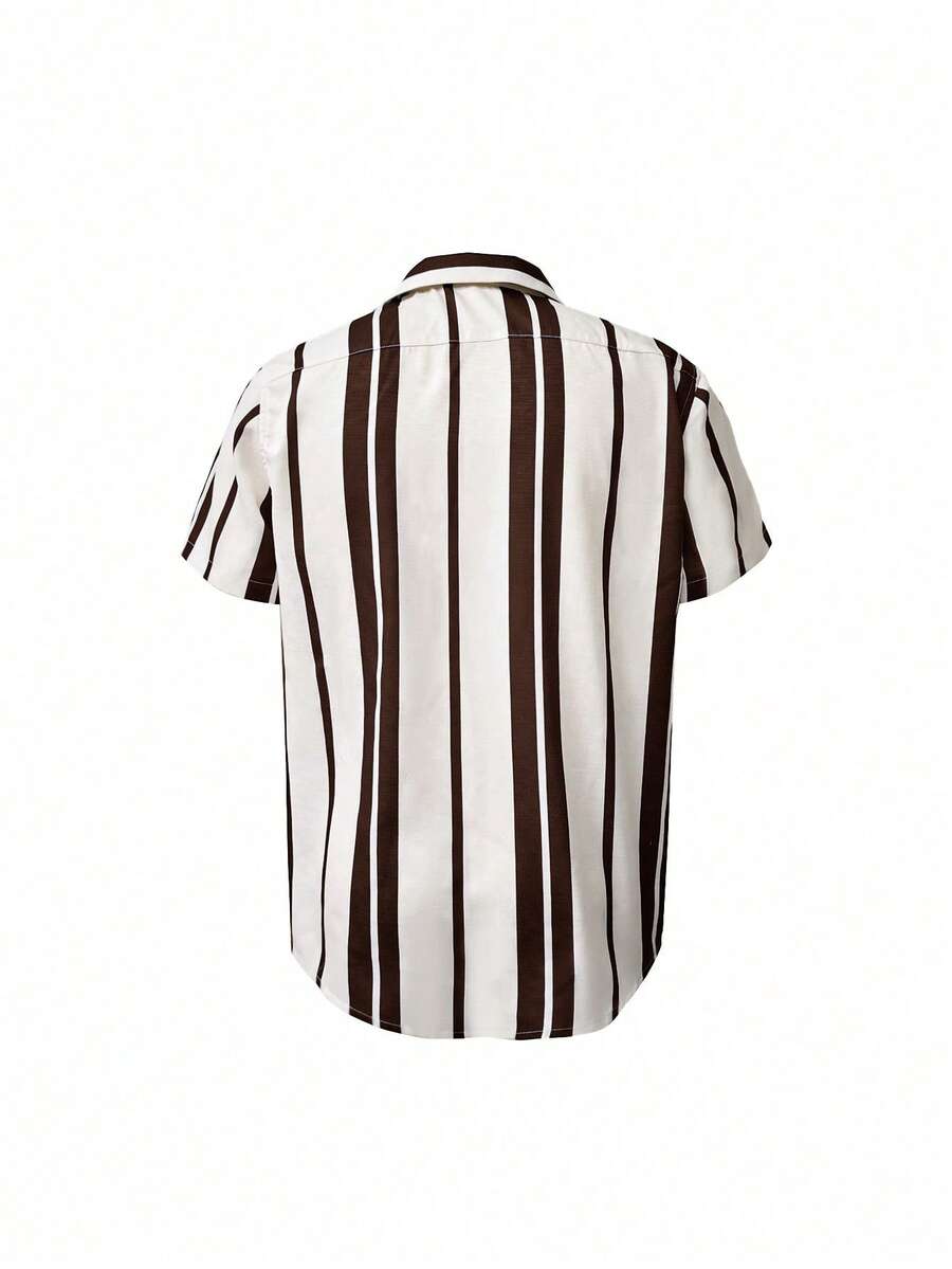 2026 Men Spring/Summer Casual Holiday Striped Button-Down Short Sleeve Shirt
