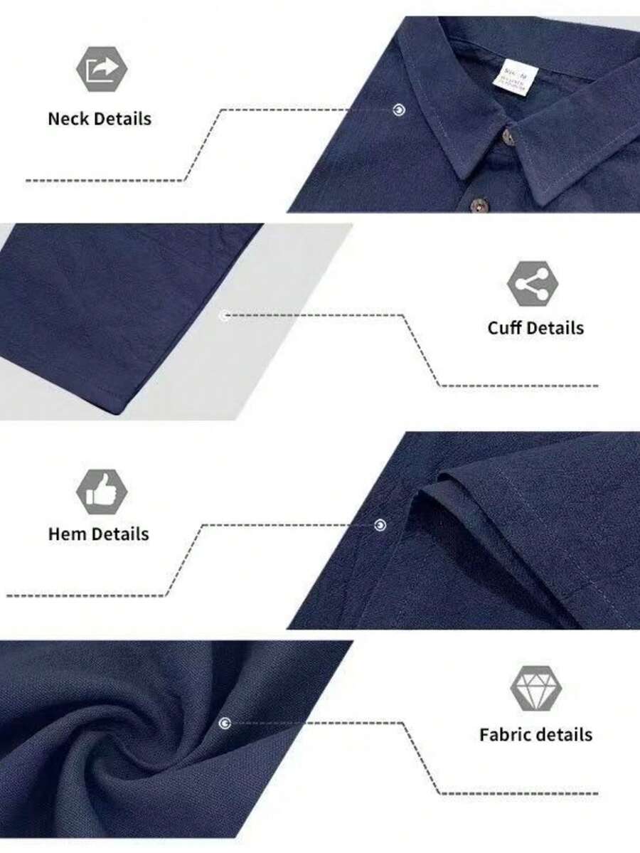 Men's Lightweight Loose Fit Black Linen Long Sleeve Polo Shirt