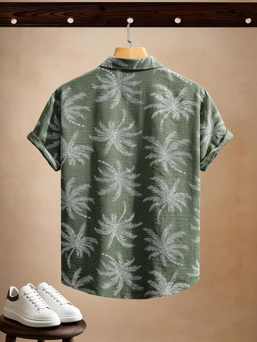 Men's Fashion Casual Vacation Style Short Sleeve Shirt With Faux Embroidery