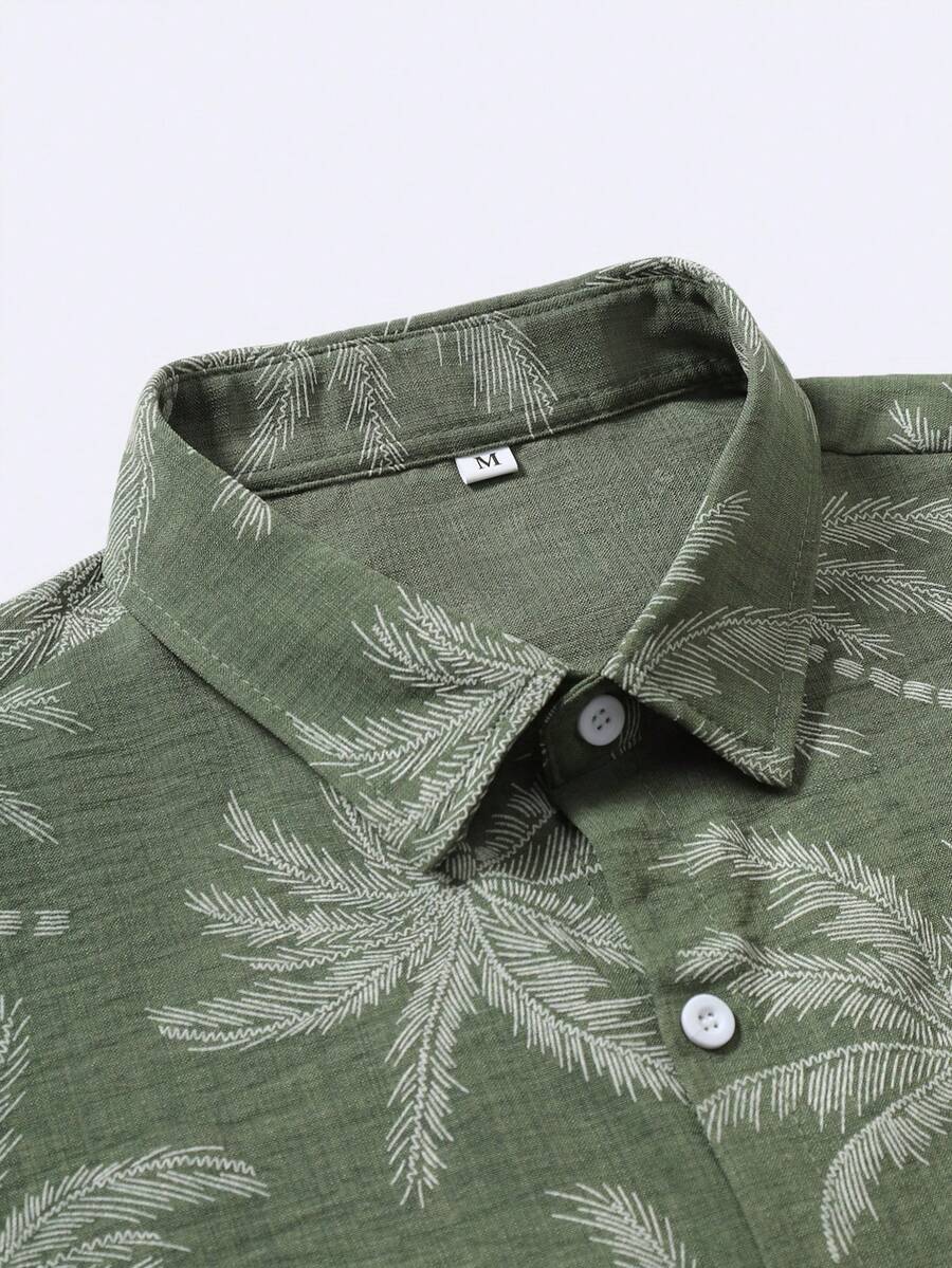 Men's Fashion Casual Vacation Style Short Sleeve Shirt With Faux Embroidery