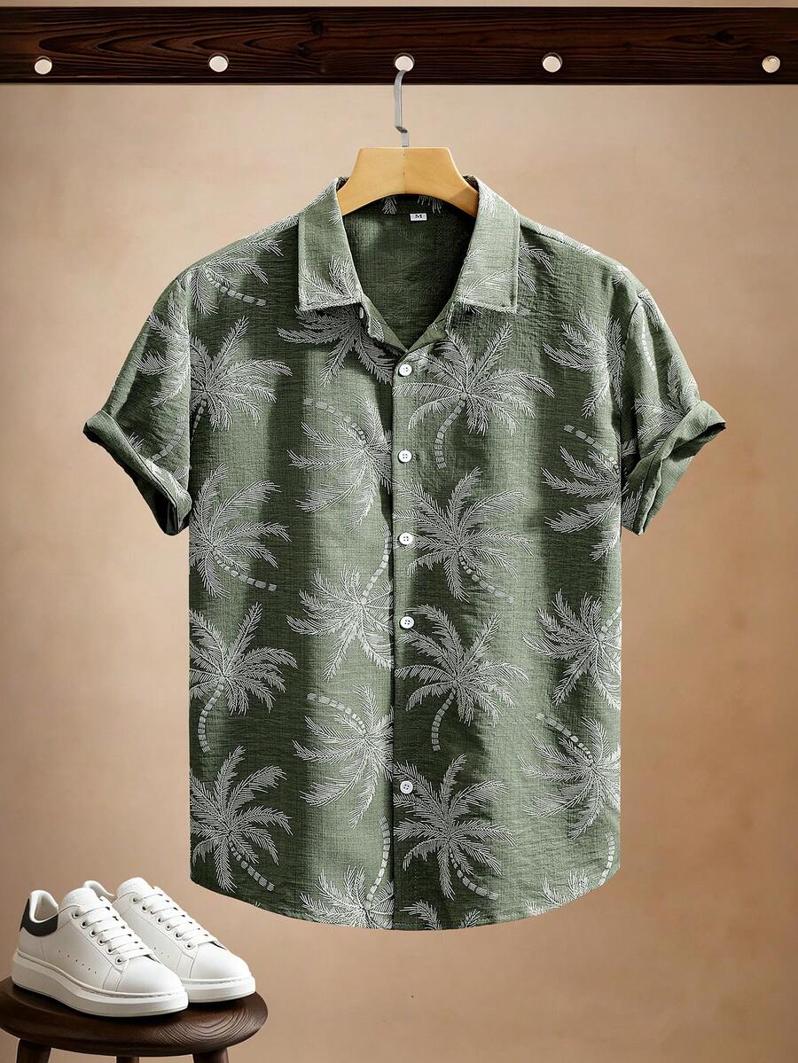 Men's Fashion Casual Vacation Style Short Sleeve Shirt With Faux Embroidery